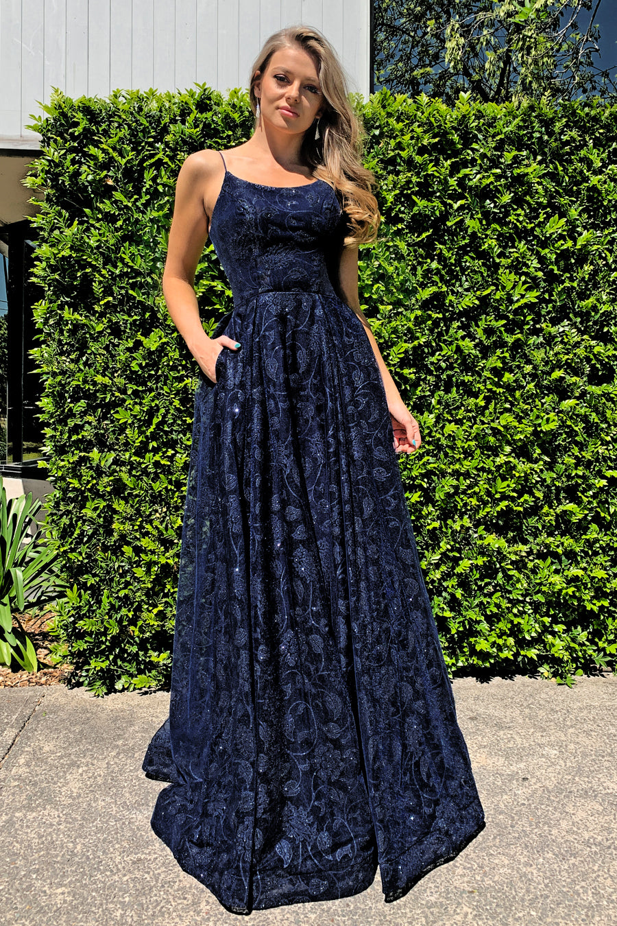 Navy blue store floral formal dress