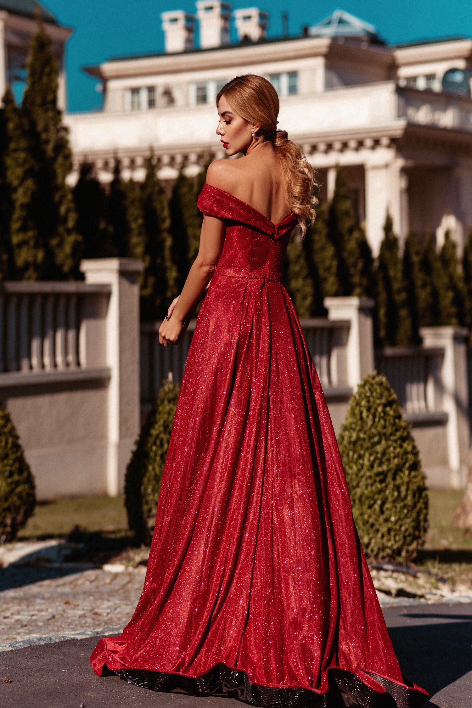 Red glitter sales ball gown