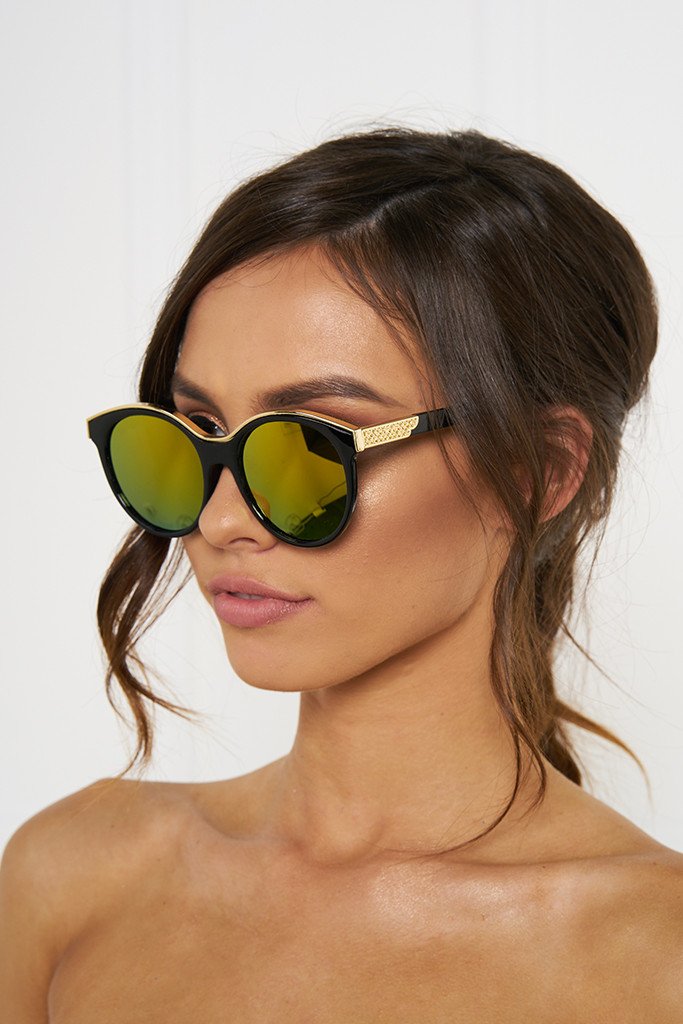 Honey Couture KRIS Black &amp; Gold Frame Silver Reflective Sunglasses Honey Couture Sunglasses$ AfterPay Humm ZipPay LayBuy Sezzle