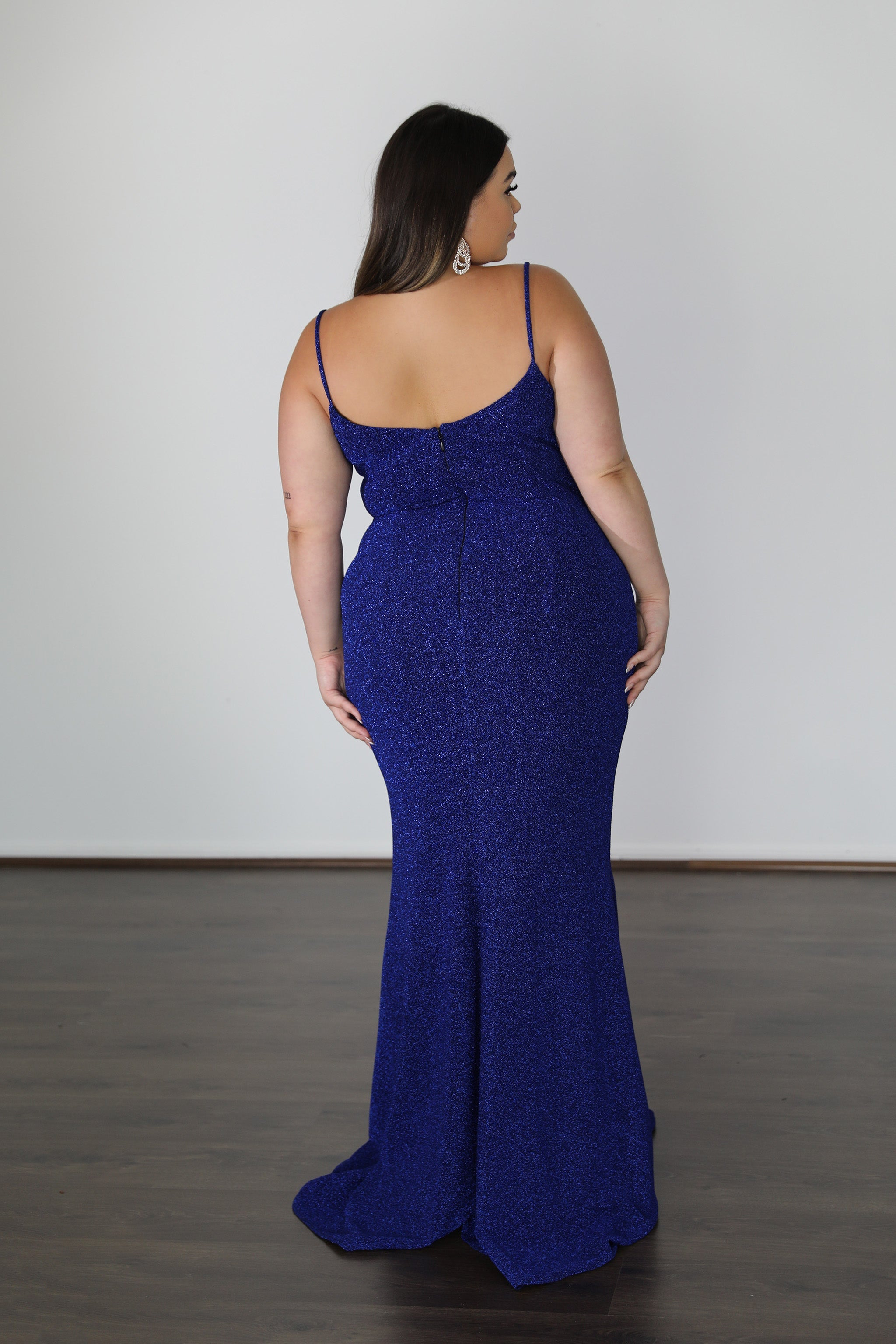 fitted cobalt blue formal gown with thin straps