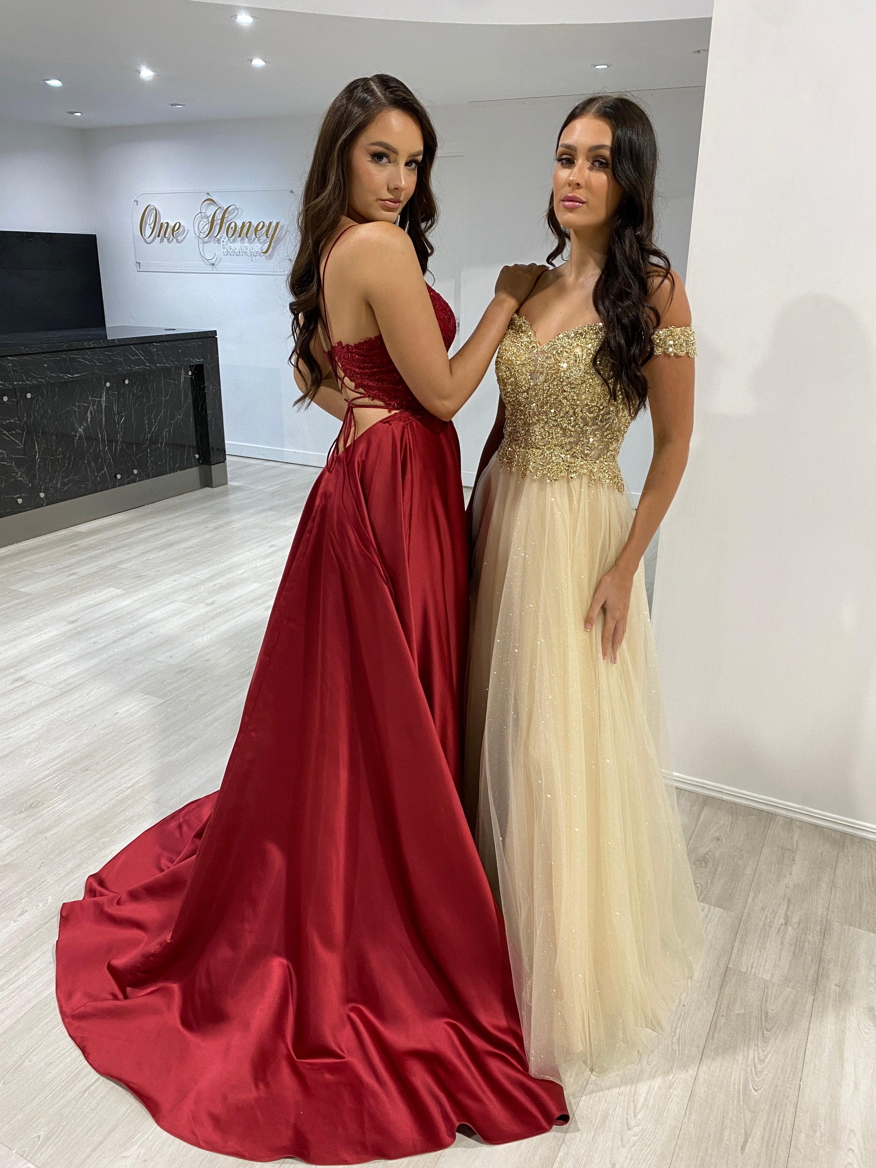 Prom dresses burgundy and gold best sale