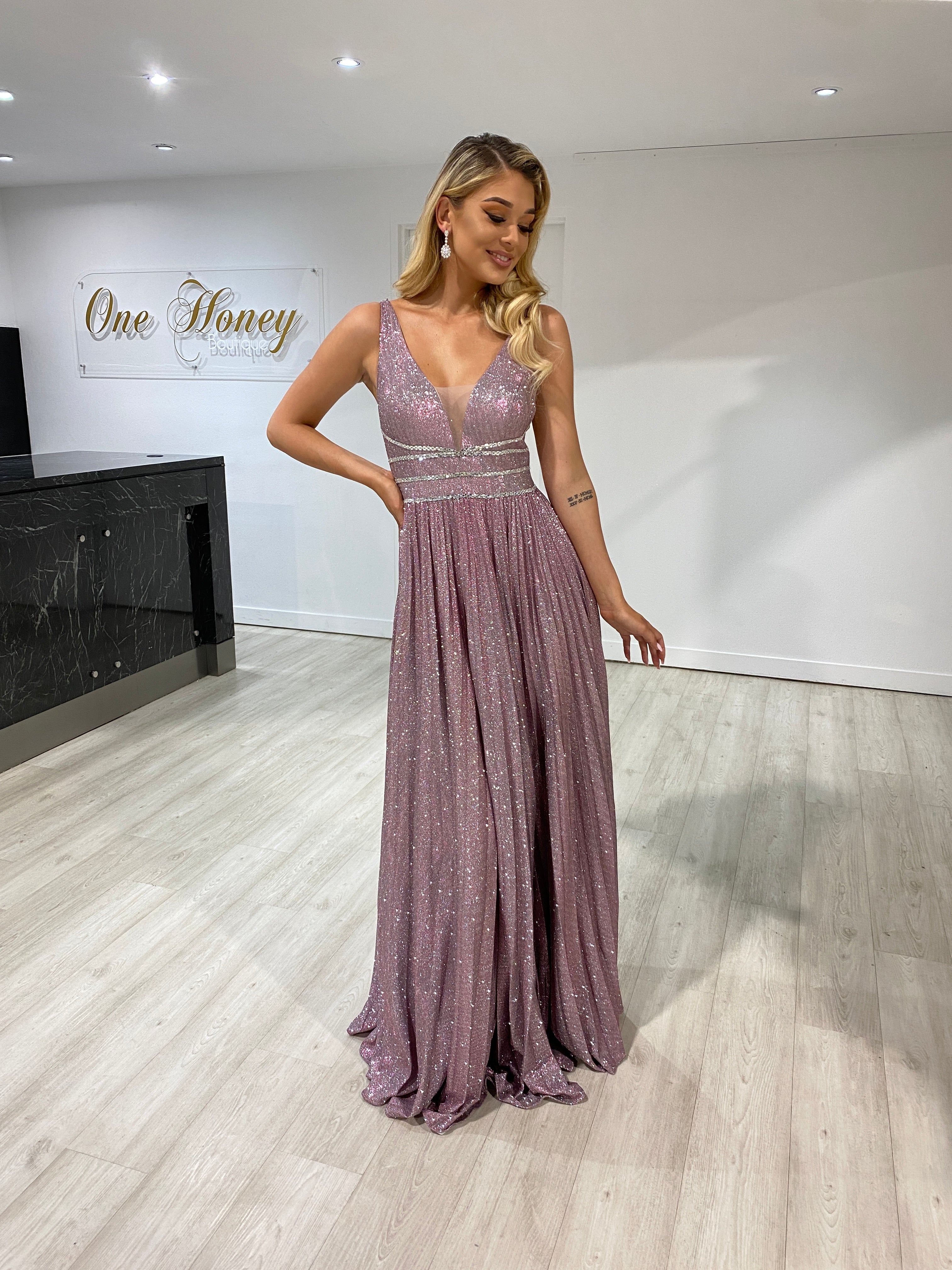 Pink shimmer outlet prom dress