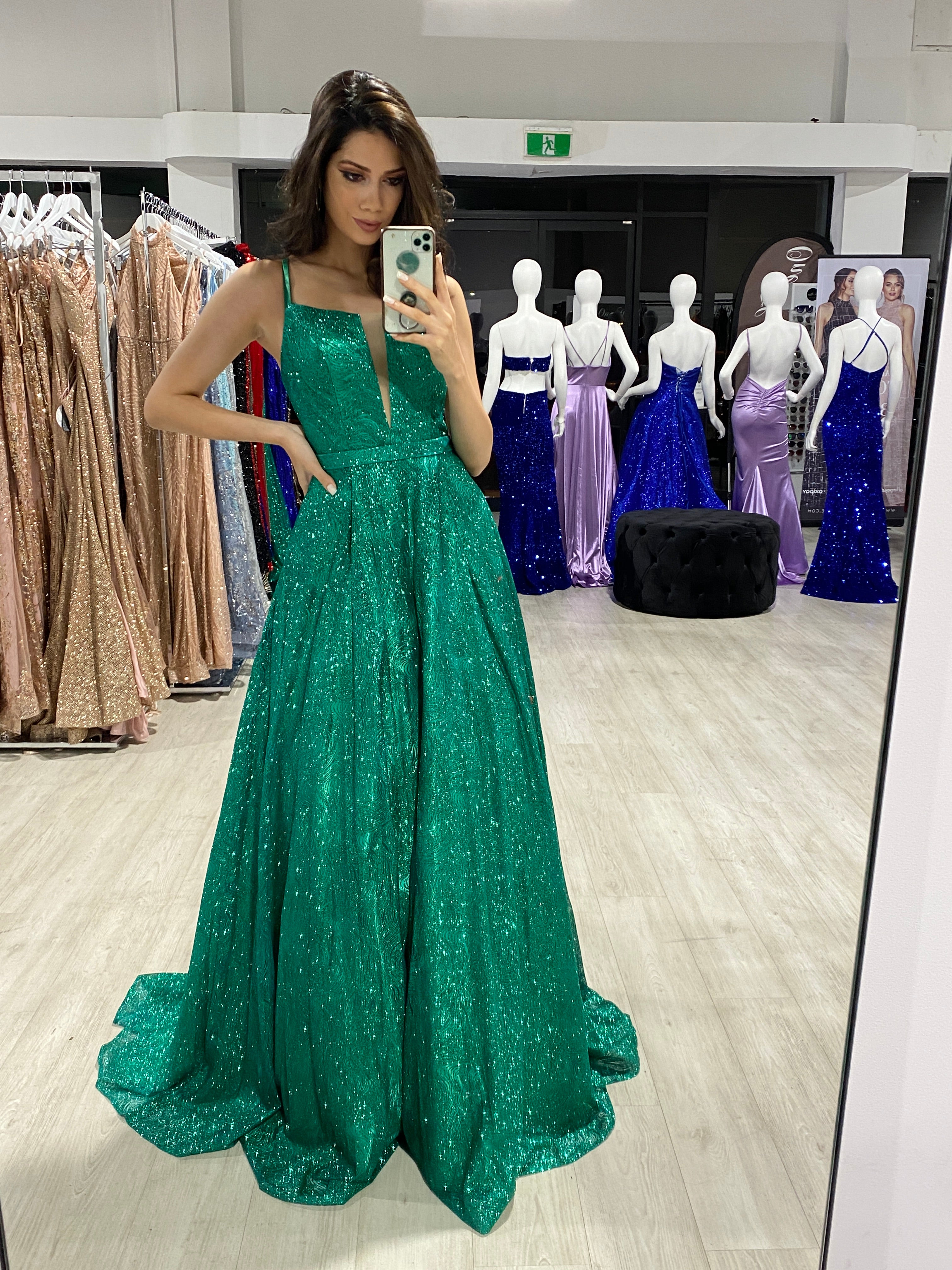 Green glitter sale gown