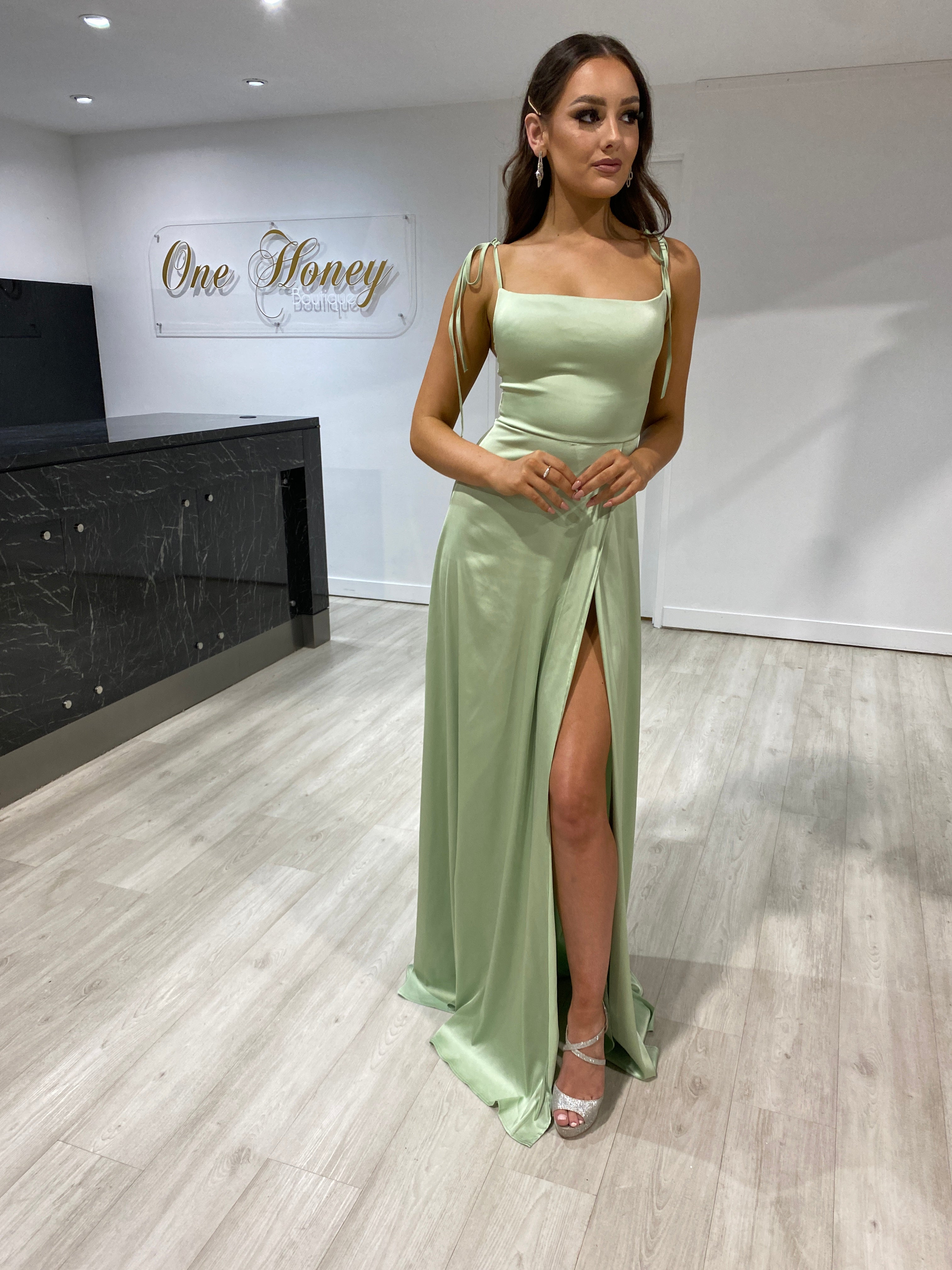 Sage green cocktail store dress