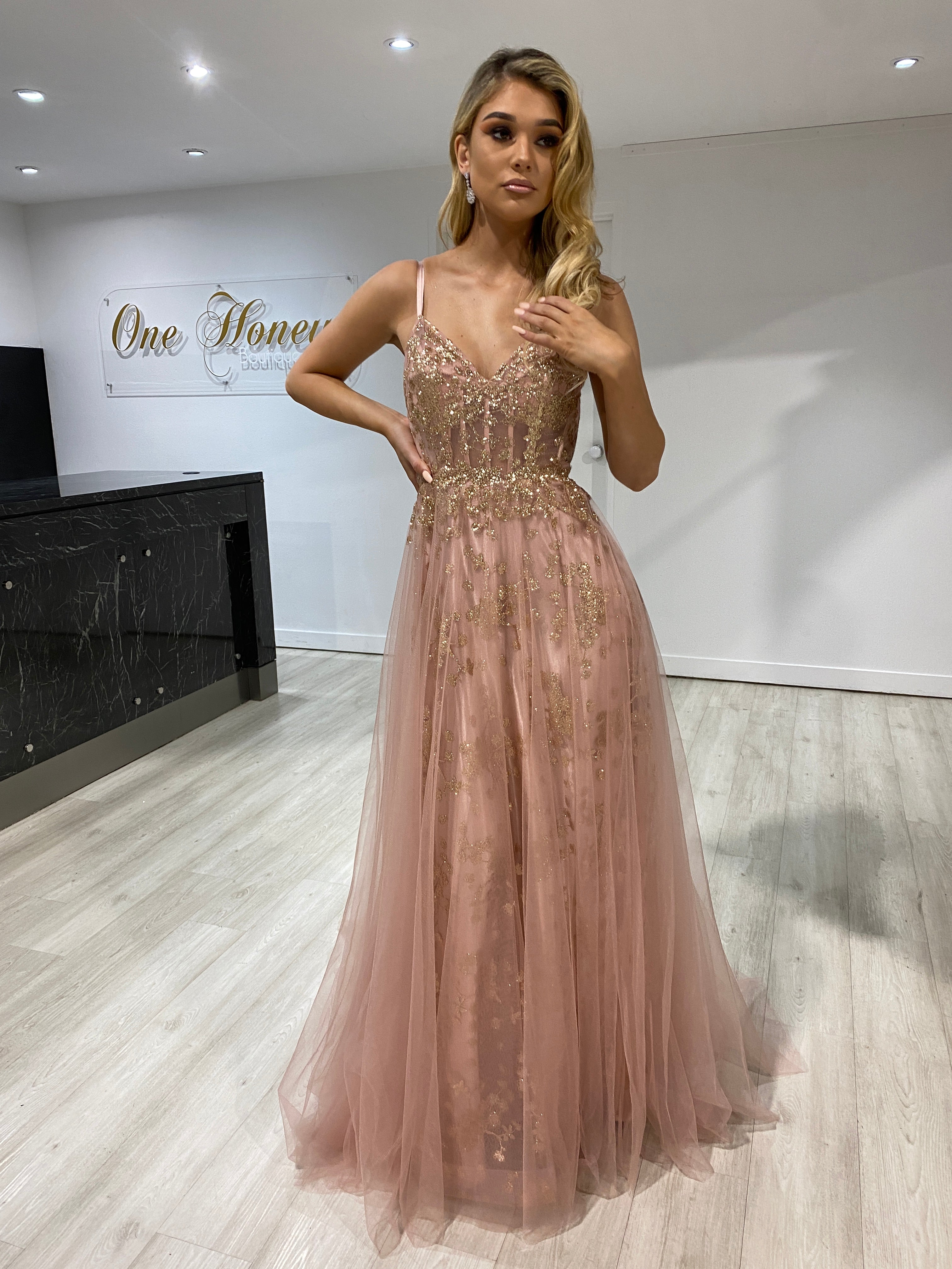 Rose fashion gold tulle dress