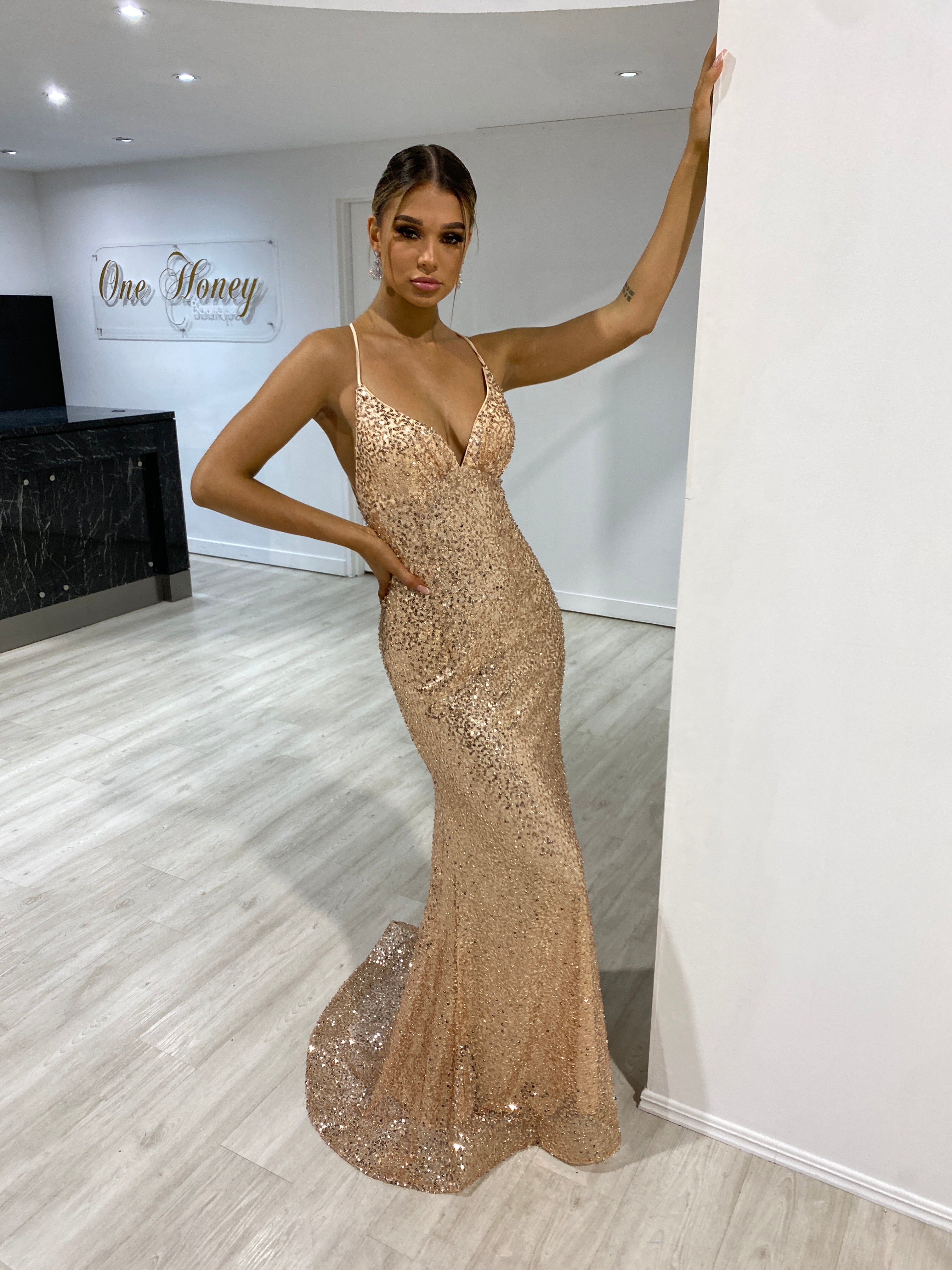 Gold sequin formal clearance dresses