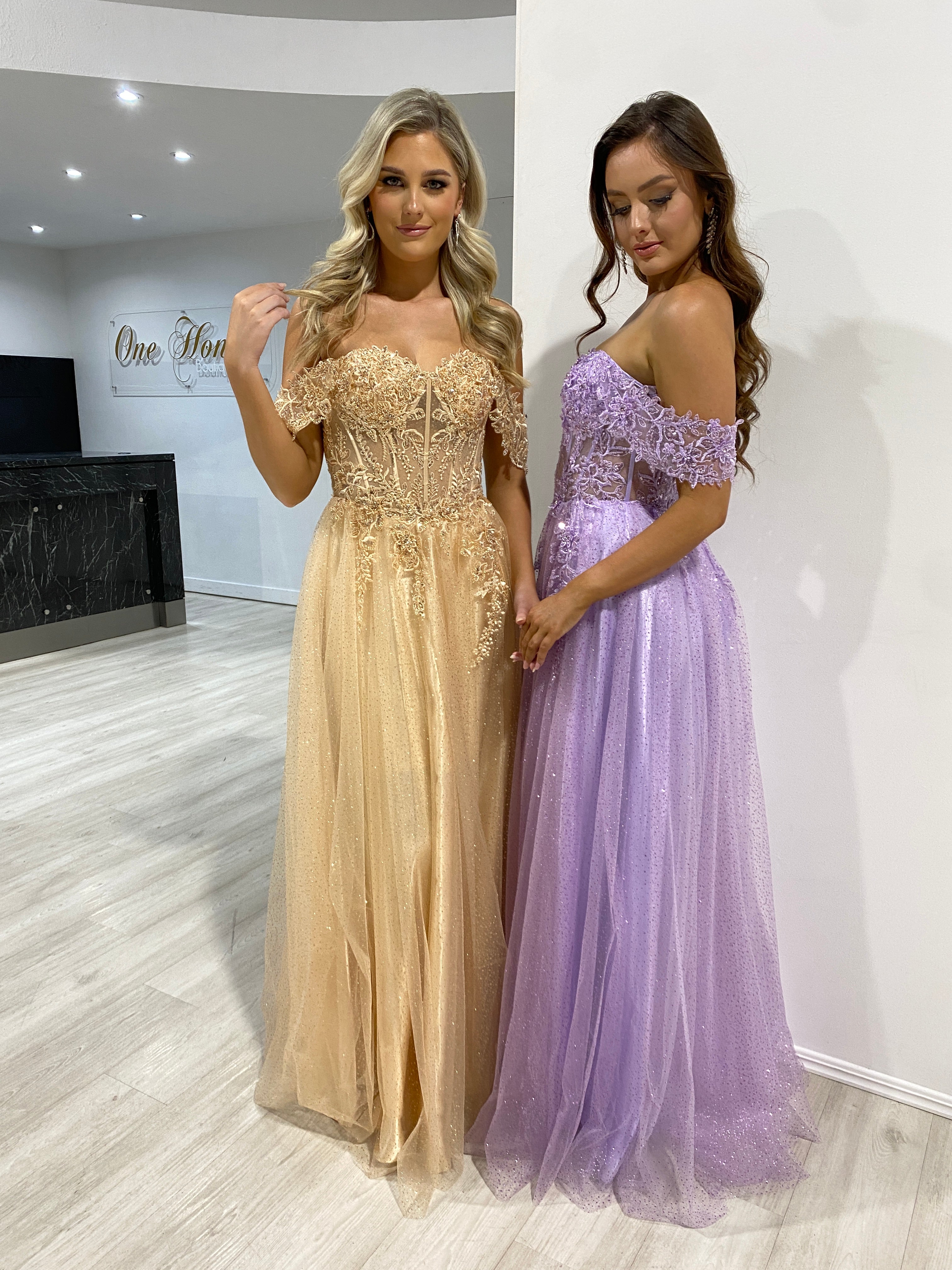 Gold lace prom clearance dress