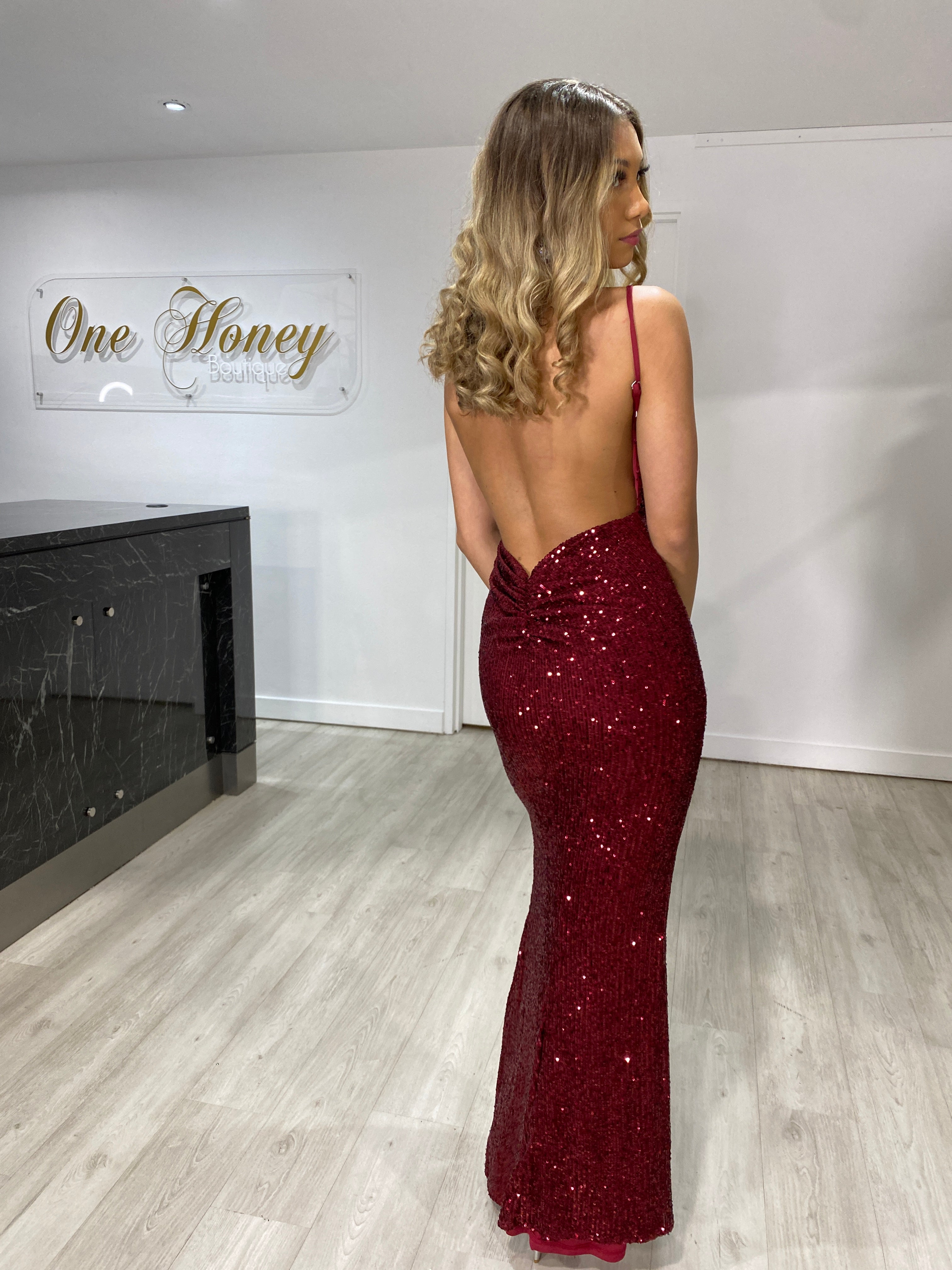 Sequin low hotsell back dress