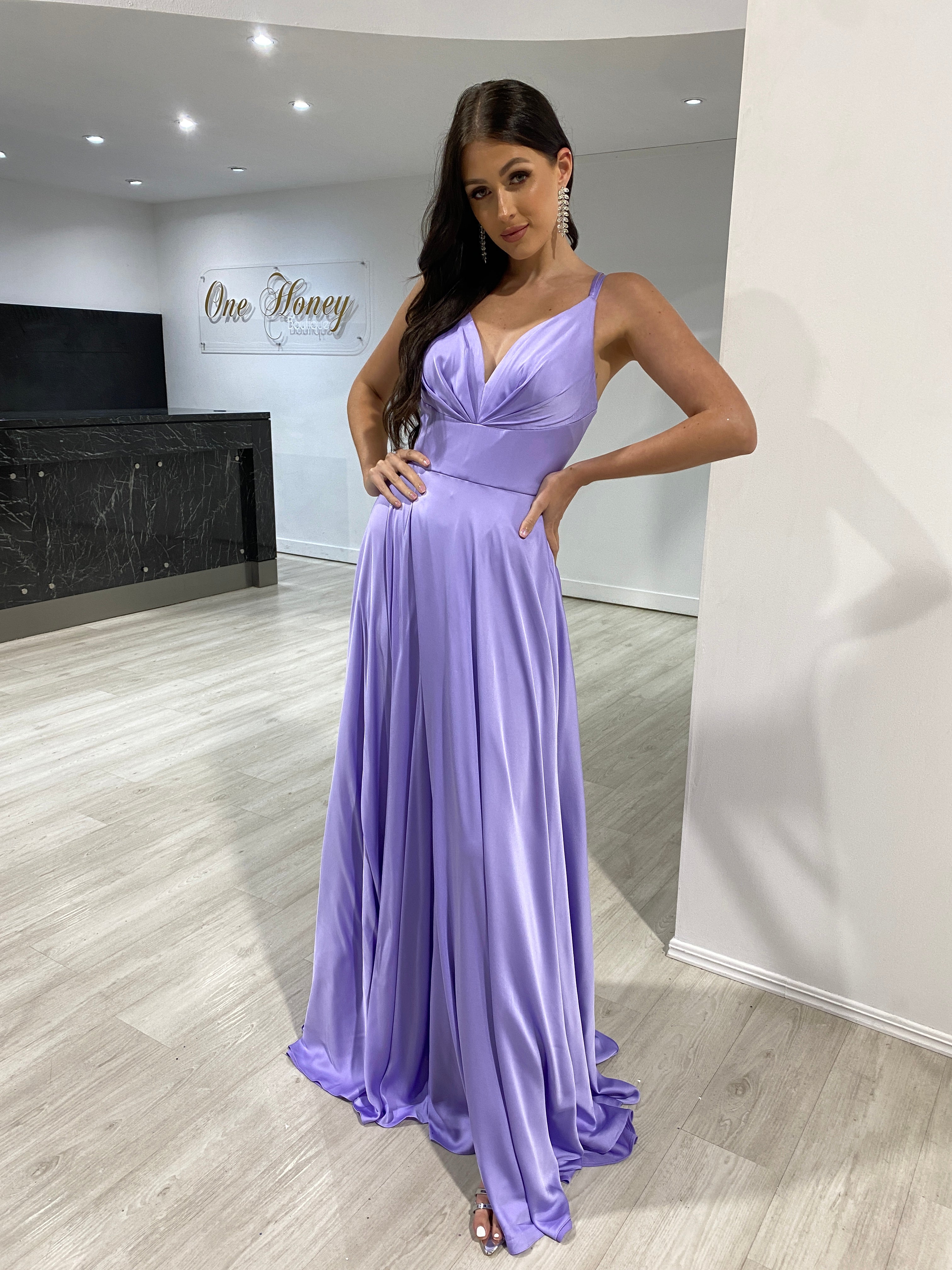 Lavender silk hot sale prom dress