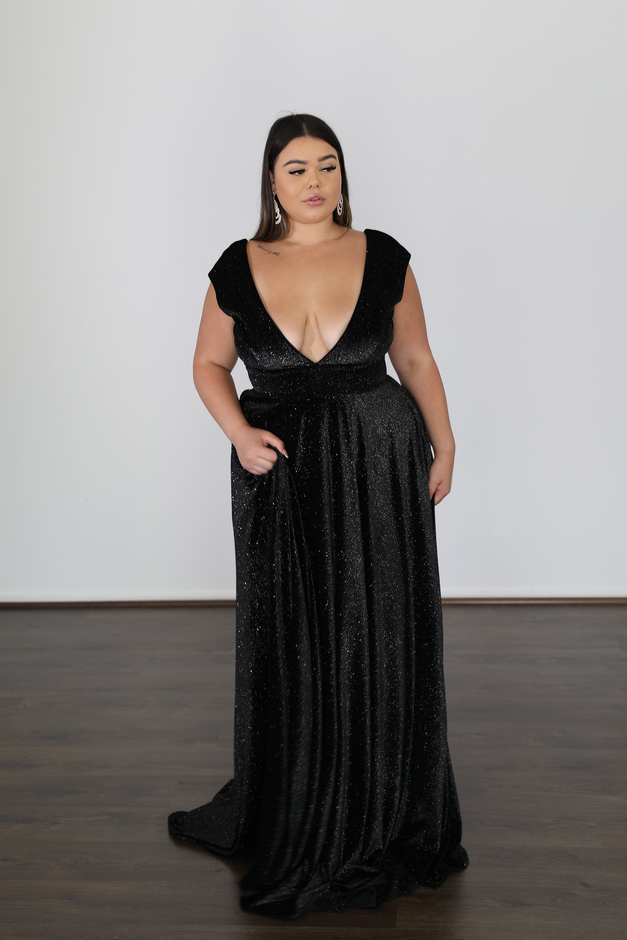 plunging v-neck black formal gown